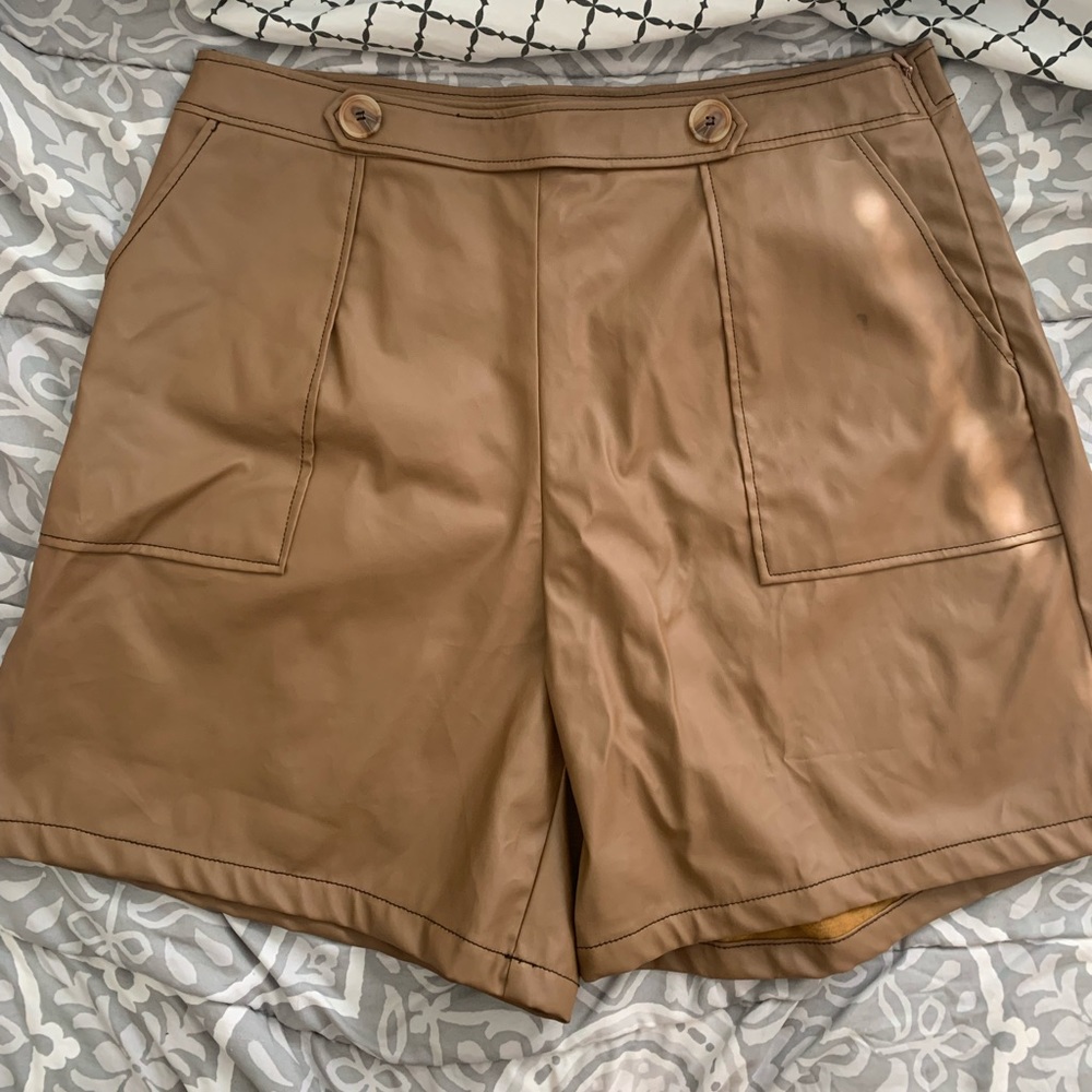Brown Faux Leather Shorts